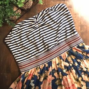 Stripe and floral Sleeveless Dress